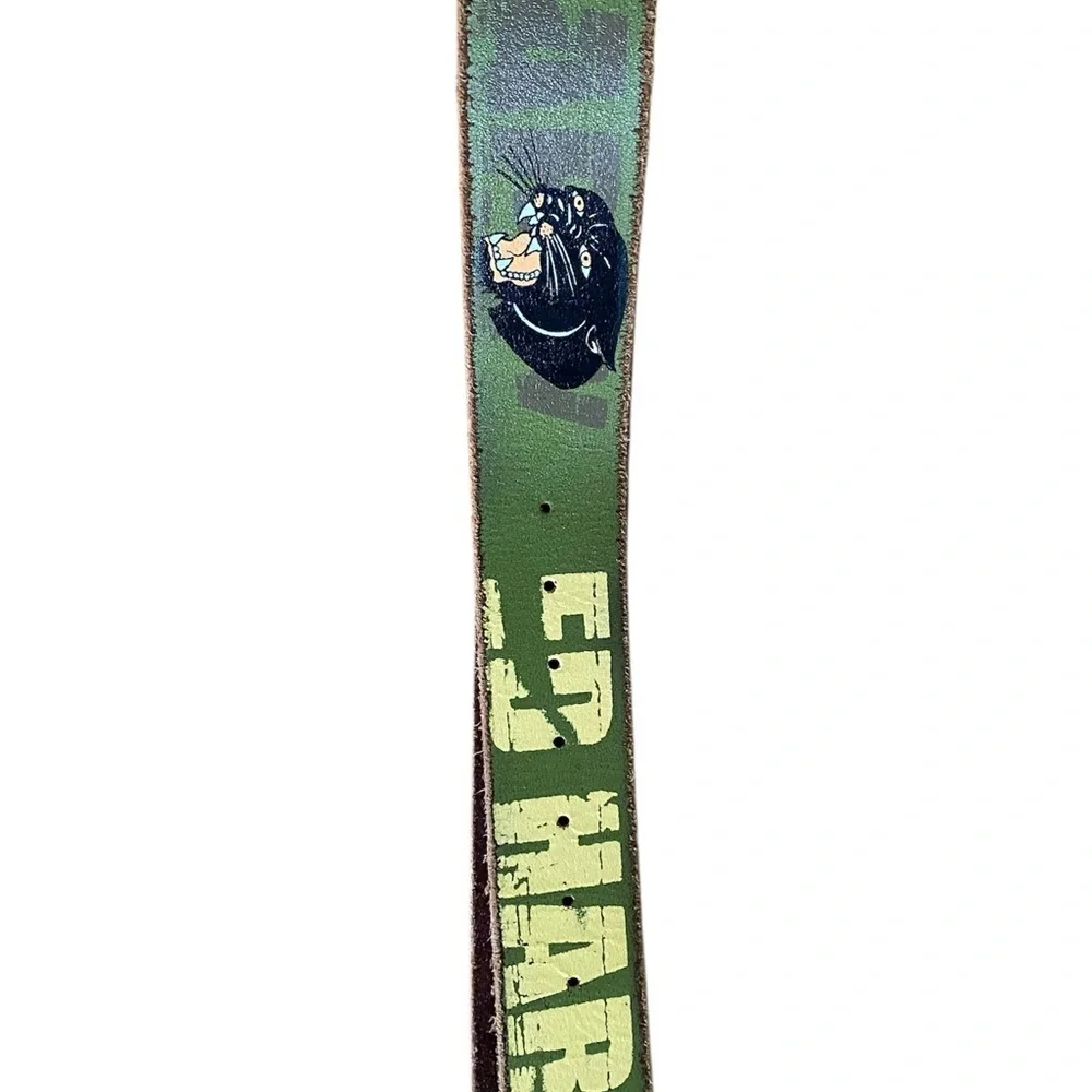 Vintage Ed Hardy Y2K Green Yellow Graphic Edgy Distressed Leather Panther Belt